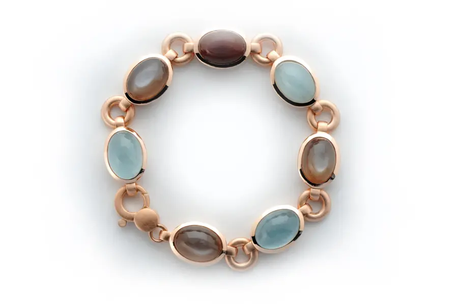5045000 Armband 750 Rotgold mit Mondstein und Aquamarin