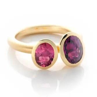 1574015 Die Ovalogs Aquamarin und grünerTurmalin in 750 Weißgold Turmaline rot-rosa in 750 Gelbgold