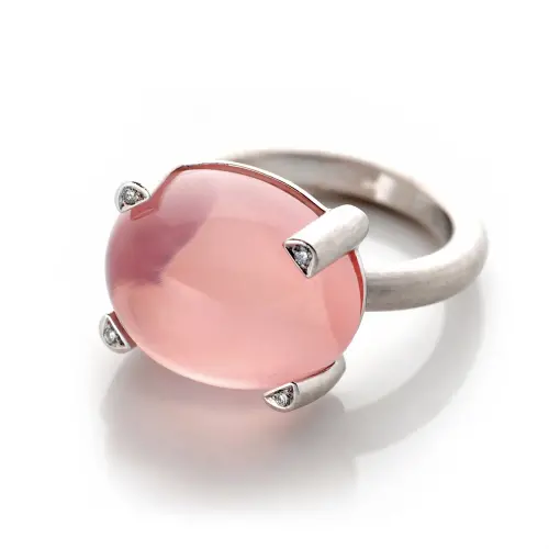 Ring 750 Wei&szlig;gold, Rosa Quarz, Brillanten