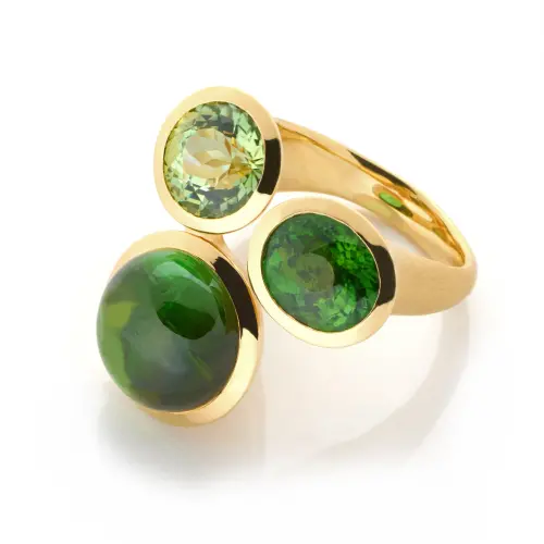 Trompetenring 750 Gelbgold mit Turmalinen