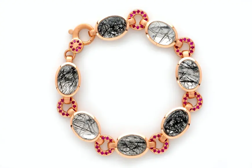 5043000 Armband 750 Rotgold, mit Turmalinquarzen und Rubinen