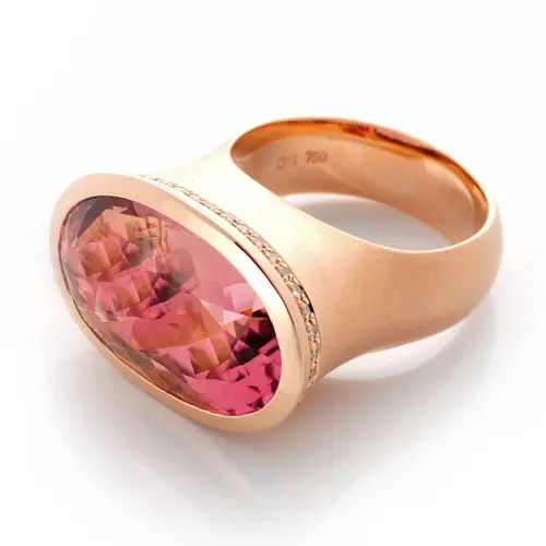 1622000 Ring 750 Rotgold, Turmalin und lightbrown Brillanten
