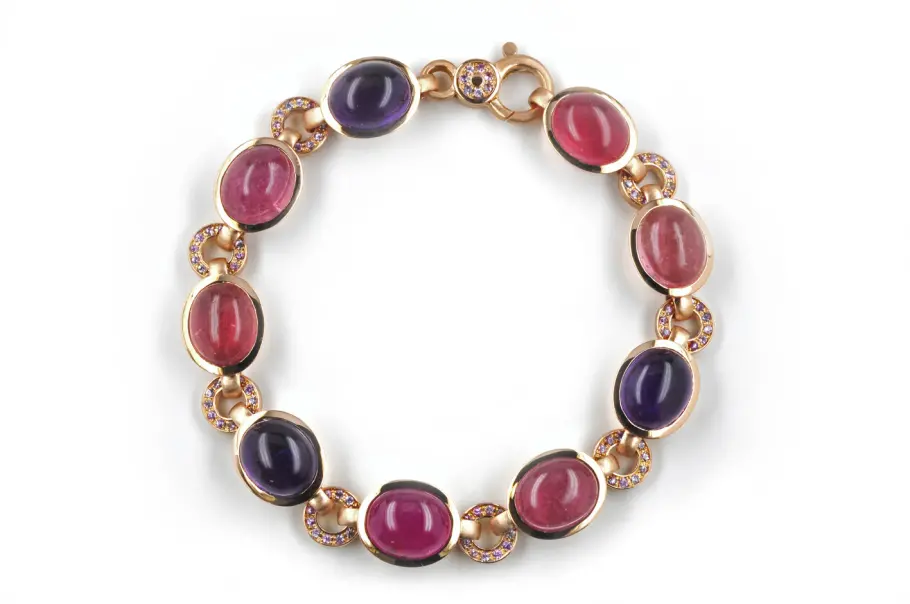 5028000 Armband 750 Rotgold mit Turmalinen - Ametyst und pink Saphir